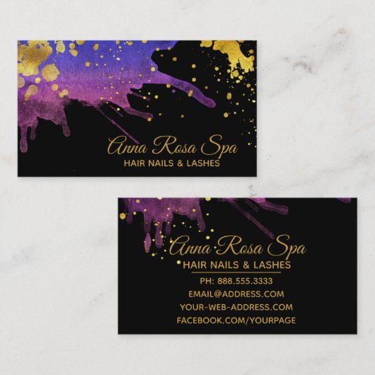 *~*Boldの豪華な紫色の魅力的な水彩画の金ゴールドの抽象芸術 名刺 (正面/裏面)