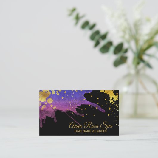 *~*Boldの豪華な紫色の魅力的な水彩画の金ゴールドの抽象芸術 名刺 (スタンド正面)
