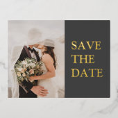 BOLD | エレガント & モダン ゴールド フォト セーブ ザ デート 箔招待状ポストカード (正面)