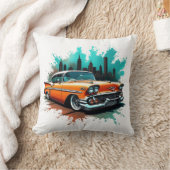 Bold 1958 Car with Skyline and Paint Splash Design クッション (ブランケット)
