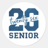 Bold “26 Senior” Blue Typography Design ラウンドシール (正面)