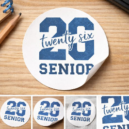 Bold “26 Senior” Blue Typography Design ラウンドシール