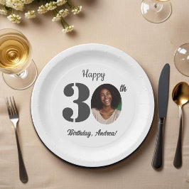 Bold 30th Birthday Party Photo ペーパープレート
