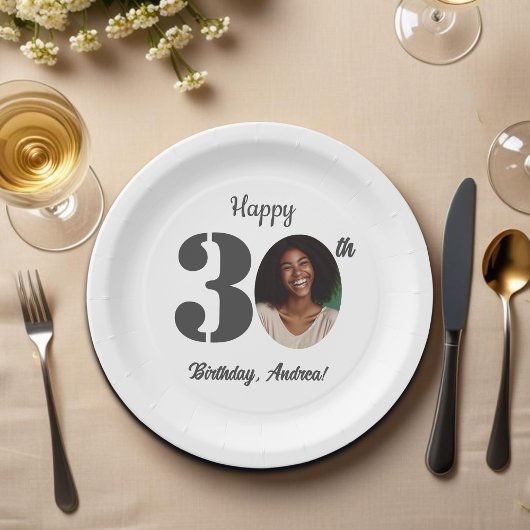 Bold 30th Birthday Party Photo ペーパープレート