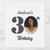 Bold 30th Birthday Party Photo ワインラベル (シングルラベル)