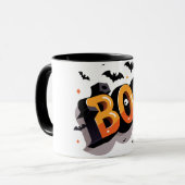 Bold 3D Orange and Black BOO Halloween マグカップ (正面左)
