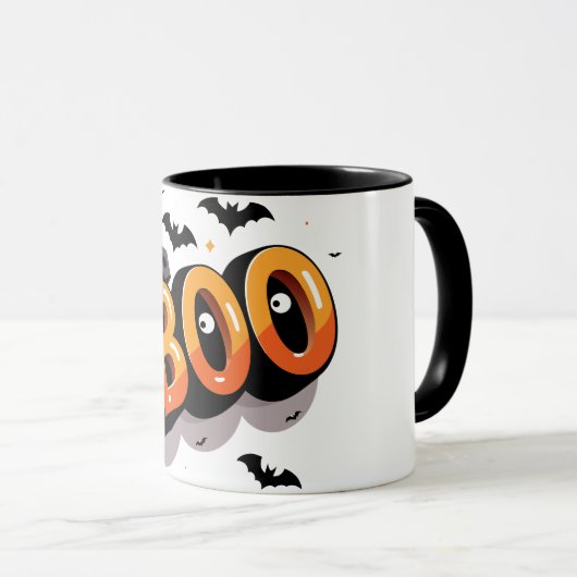 Bold 3D Orange and Black BOO Halloween マグカップ (正面右)