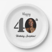 Bold 40th Birthday Party Photo ペーパープレート (正面)