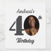 Bold 40th Birthday Party Photo Favor ワインラベル (シングルラベル)