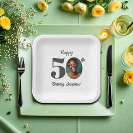 Bold 50th Birthday Party Photo ペーパープレート