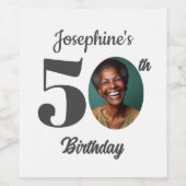 Bold 50th Birthday Party Photo ワインラベル (シングルラベル)