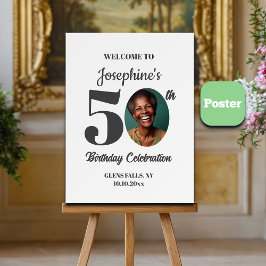 Bold 50th Birthday Party Photo Welcome ポスター