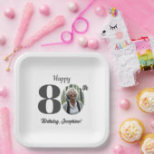 Bold 80th Birthday Party Photo ペーパープレート (パーティー)