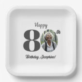 Bold 80th Birthday Party Photo ペーパープレート (正面)