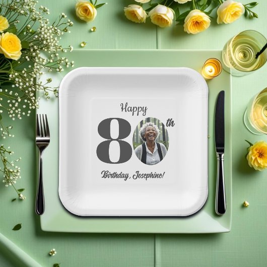Bold 80th Birthday Party Photo ペーパープレート