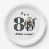 Bold 80th Birthday Party Photo ペーパープレート (正面)