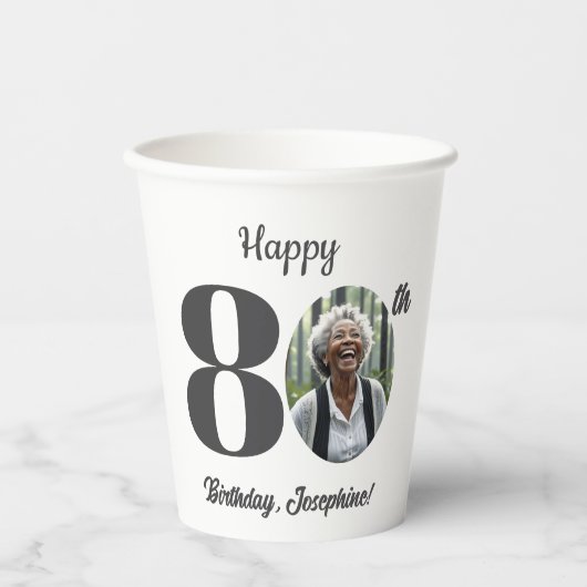 Bold 80th Birthday Party Photo 紙コップ (正面)