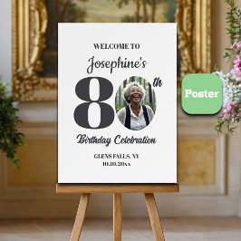 Bold 80th Birthday Party Photo Welcome ポスター