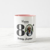 Bold 80th Birthday Photo ツートーンマグカップ (中央)