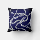 bold abstract art white lines on dark blue  クッション (裏面)