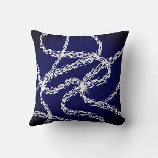 bold abstract art white lines on dark blue  クッション (裏面)