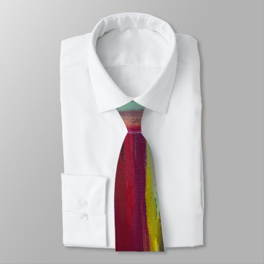 Bold Abstract Brushstroke Tie – Red, Yellow & Teal ネクタイ (タイ)
