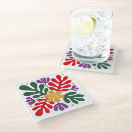 Bold Abstract Coaster Floral Matisse Style ガラスコースター