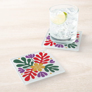 Bold Abstract Coaster Floral Matisse Style ガラスコースター