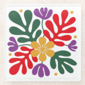 Bold Abstract Coaster Floral Matisse Style ガラスコースター (正面)