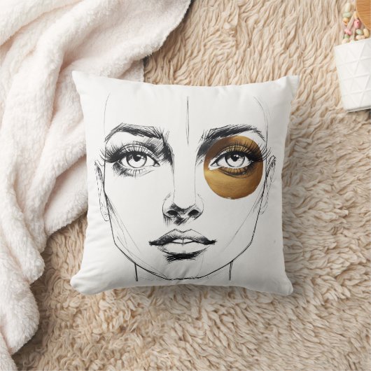 Bold Abstract Female Face with Gold Eye Accent – A クッション (ブランケット)