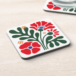 Bold Abstract Floral Coaster with Poppy Motif コースター