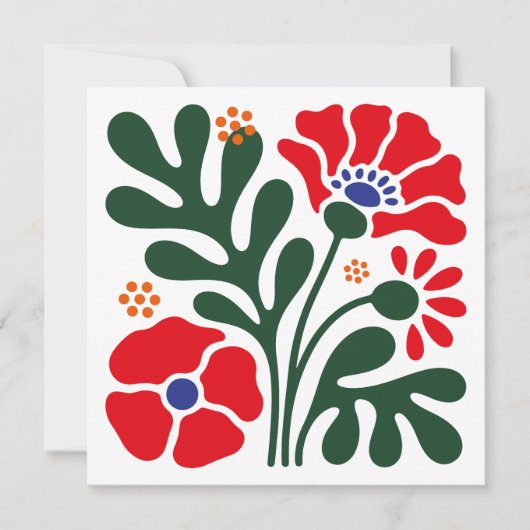 Bold Abstract Floral Flat Card with Poppy Motif (正面)