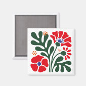 Bold Abstract Floral Magnet with Poppy Motif マグネット (正面/裏面)