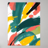 Bold Abstract Strokes Art: Teal & Yellow ポスター (正面)
