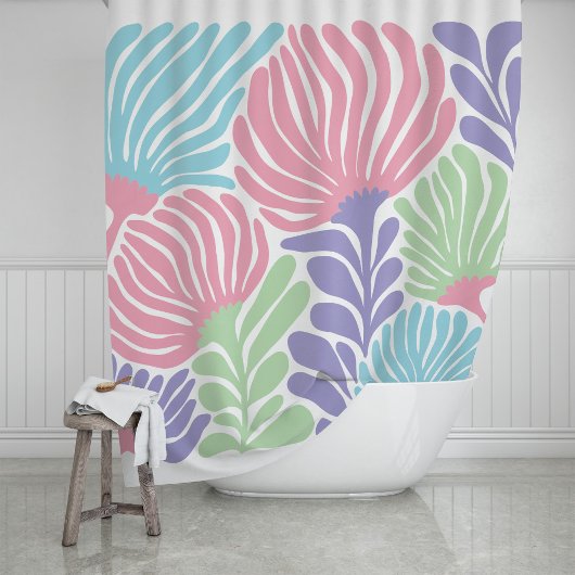 Bold Abstract Trpical Botanical Floral シャワーカーテン