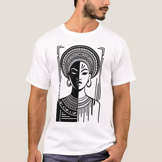 Bold African Queen Tribal Line Art Tシャツ (正面)