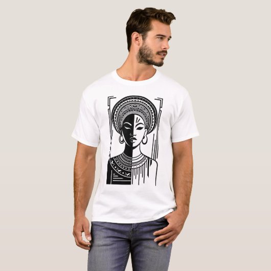 Bold African Queen Tribal Line Art  Tシャツ (正面フル)