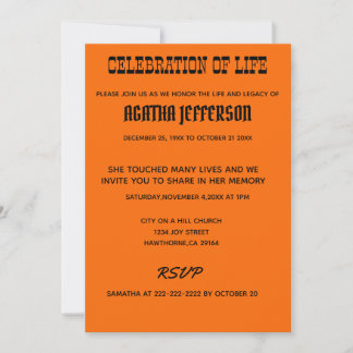 Bold Amber Celebration of Life Invitation 招待状