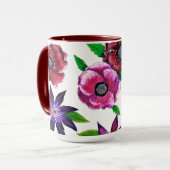 Bold Anemone & Clematis Watercolor Art Mug マグカップ (正面左)