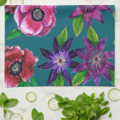 Bold Anemone & Clematis Watercolor Kitchen Towel キッチンタオル (折り畳み)