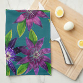 Bold Anemone & Clematis Watercolor Kitchen Towel キッチンタオル (四つ折り)
