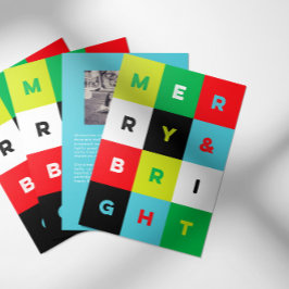 Bold Aqua Red Green Merry and Bright Christmas シーズンカード