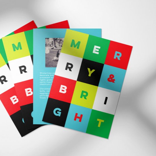 Bold Aqua Red Green Merry and Bright Christmas シーズンカード