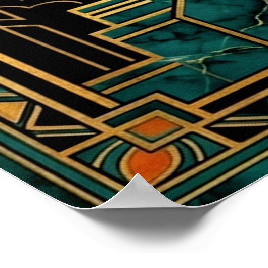 Bold Art Deco Eagle Flight Gold & Black ポスター (角)