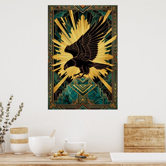 Bold Art Deco Eagle Flight Gold & Black ポスター (キッチン)