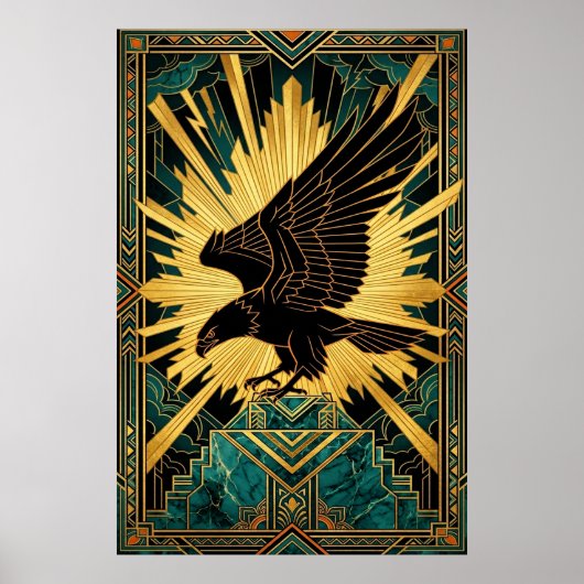 Bold Art Deco Eagle Flight Gold & Black ポスター (正面)