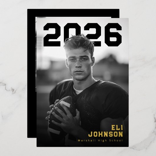 Bold Athletic Graduation PhotoPop  箔招待状 (正面/裏面)