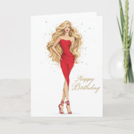Bold & Beautiful Red Dress Birthday Card カード