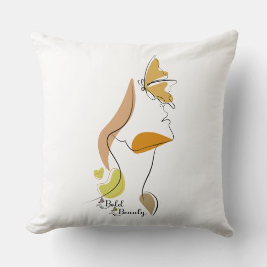 Bold Beauty Women Empowerment Face Line Art Quotes クッション (正面)