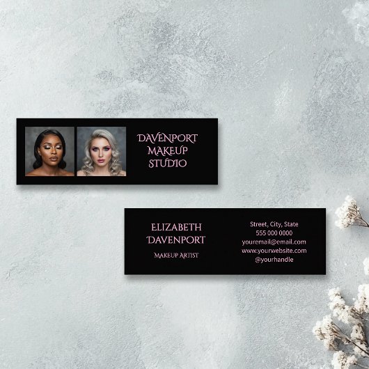 Bold Black and Blush Pink 2 Photo スキニー名刺